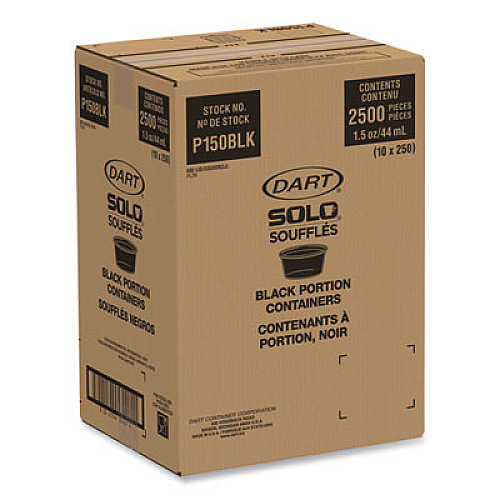 SOLO Portion Containers, 1.5 oz, Plastic, Black, 250/Bag, 10 Bags/Carton (P150BLK)