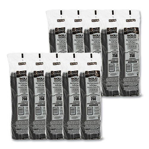 SOLO Portion Containers, 1.5 oz, Plastic, Black, 250/Bag, 10 Bags/Carton (P150BLK)