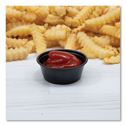SOLO Portion Containers, 1.5 oz, Plastic, Black, 250/Bag, 10 Bags/Carton (P150BLK)