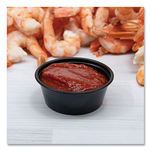SOLO Portion Containers, 1.5 oz, Plastic, Black, 250/Bag, 10 Bags/Carton (P150BLK)