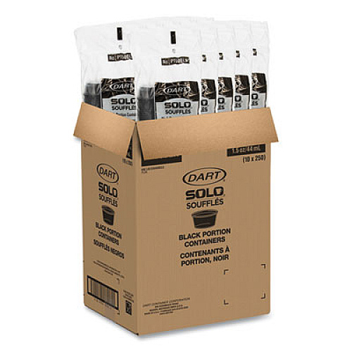 SOLO Portion Containers, 1.5 oz, Plastic, Black, 250/Bag, 10 Bags/Carton (P150BLK)