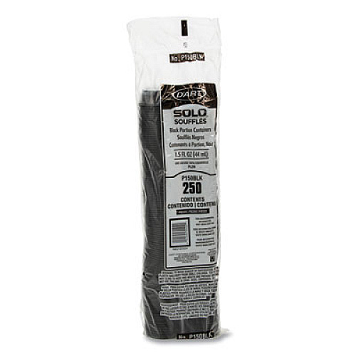 SOLO Portion Containers, 1.5 oz, Plastic, Black, 250/Bag, 10 Bags/Carton (P150BLK)