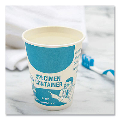 SOLO Paper Specimen Cups, 8 oz, Blue/White, 50/Sleeve, 20 Sleeves/Carton (SC378)