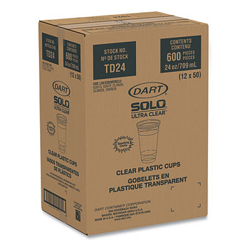 Dart Ultra Clear PETE Cold Cups, 24 oz, Plastic, Clear, 50/Sleeve, 12 Sleeves/Carton (TD24)