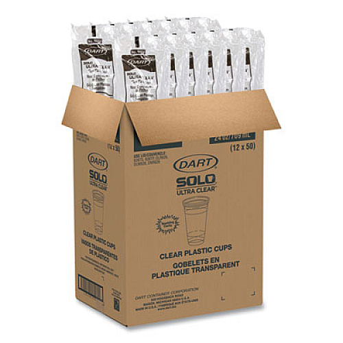 Dart Ultra Clear PETE Cold Cups, 24 oz, Plastic, Clear, 50/Sleeve, 12 Sleeves/Carton (TD24)