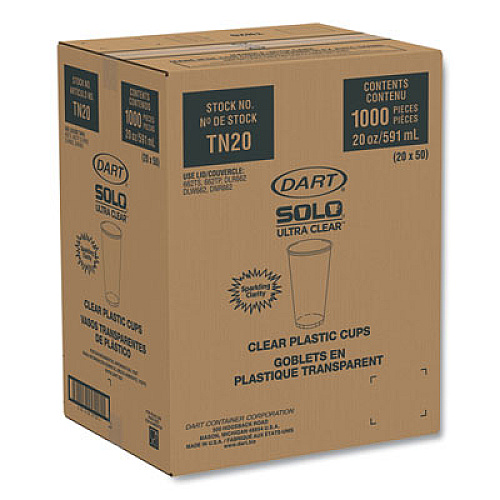 Dart Ultra Clear PETE Cold Cups, 20 oz, Plastic, Clear, 50/Sleeve, 20 Sleeves/Carton (TN20)