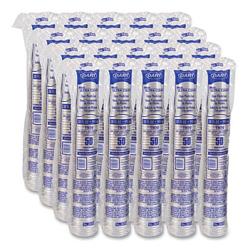 Dart Ultra Clear PETE Cold Cups, 20 oz, Plastic, Clear, 50/Sleeve, 20 Sleeves/Carton (TN20)