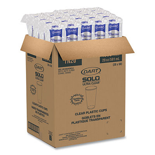 Dart Ultra Clear PETE Cold Cups, 20 oz, Plastic, Clear, 50/Sleeve, 20 Sleeves/Carton (TN20)