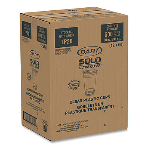 SOLO Ultra Clear Cups, 20 oz, Plastic, 50/Bag, 12 Bags/Carton (TP20)