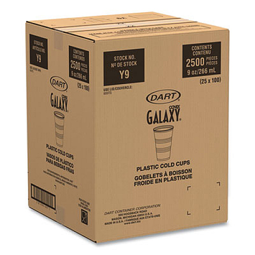 Dart High-Impact Polystyrene Cold Cups, 9 oz, Plastic, Translucent, 100/Sleeve, 25 Sleeves/Carton (Y9CT)