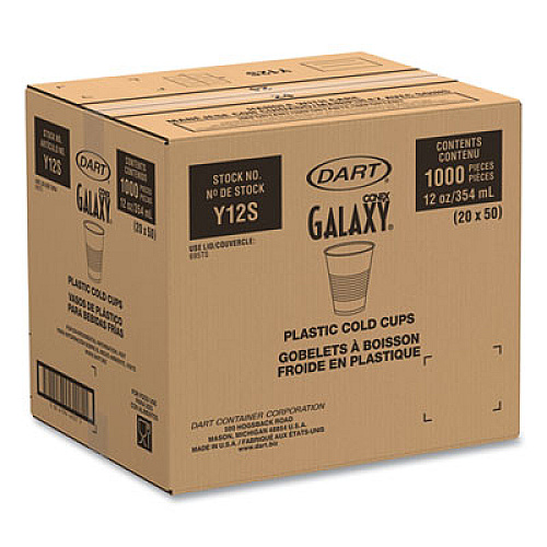 Dart High-Impact Polystyrene Squat Cold Cups, 12 oz, Plastic, Translucent, 50/Sleeve, 20 Sleeves/Carton (Y12S)