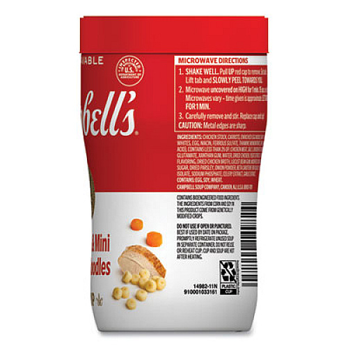 Campbell's Soup On The Go Chicken with Mini Noodles, 10.75 oz Cup, 8/Carton (35100007)