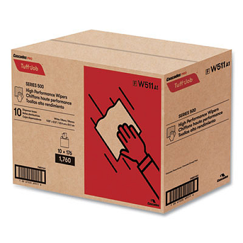 Cascades PRO Tuff-Job S500 High Performance Wipers, 9.25 x 12.5, White, 176/Box, 10 Box/Carton (W511)