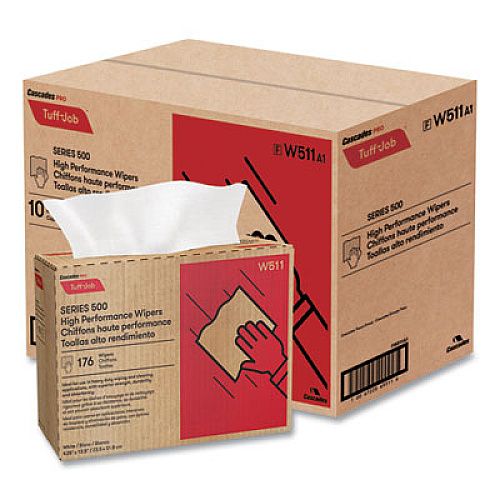 Cascades PRO Tuff-Job S500 High Performance Wipers, 9.25 x 12.5, White, 176/Box, 10 Box/Carton (W511)