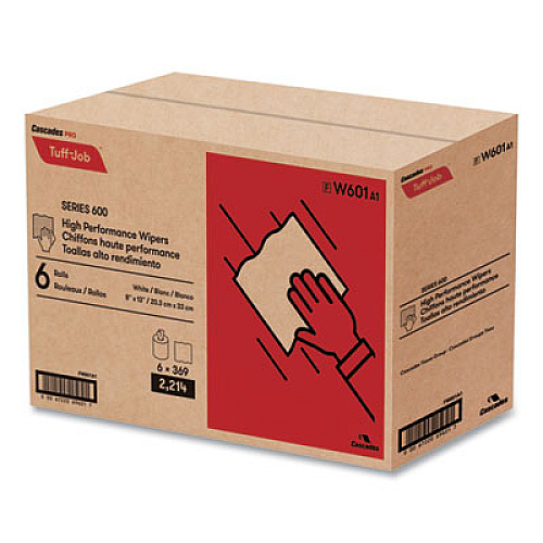 Cascades PRO Tuff-Job Spunlace Towels, Centerpull Roll, 8 x 13, White, 369 Sheets/Roll, 6/Carton (W601)