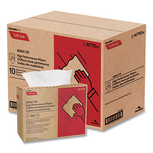Cascades PRO Tuff-Job Spunlace Towels, Pop Up Box, 9.75 x 16.75, White, 100/Box, 10 Boxes/Carton (W710)