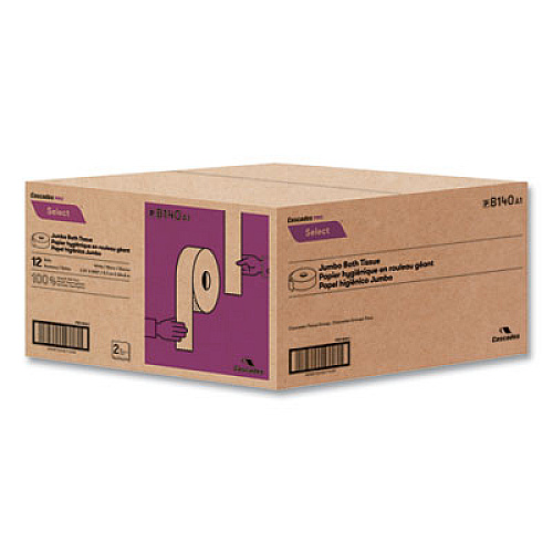 Cascades PRO Select Jumbo Bath Tissue, Septic Safe, 2 Ply, 3.3" x 1,000 ft, White, 12 Rolls/Carton (B140)