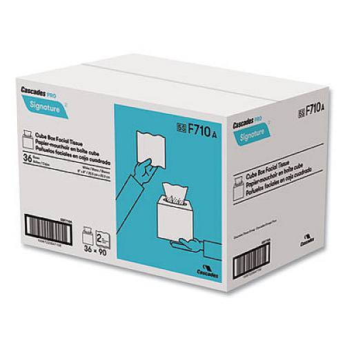 Cascades PRO Signature Facial Tissue, Cube Box, 2-Ply, White, 90 Sheets/Box, 36 Boxes/Carton (F710)