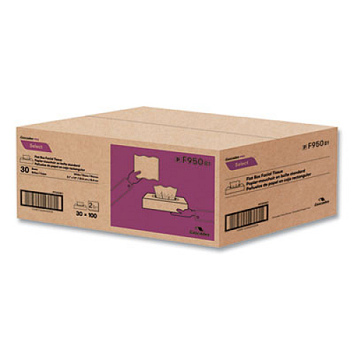 Cascades PRO Select Flat Box Facial Tissue, 2-Ply, White, 100 Sheets/Box, 30 Boxes/Carton (F950)