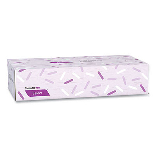 Cascades PRO Select Flat Box Facial Tissue, 2-Ply, White, 100 Sheets/Box, 30 Boxes/Carton (F950)
