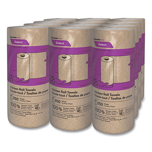 Cascades PRO Select Kitchen Roll Towels, 2-Ply, 11" x 166.6 ft, Natural, 250/Roll, 12/Carton (K251)