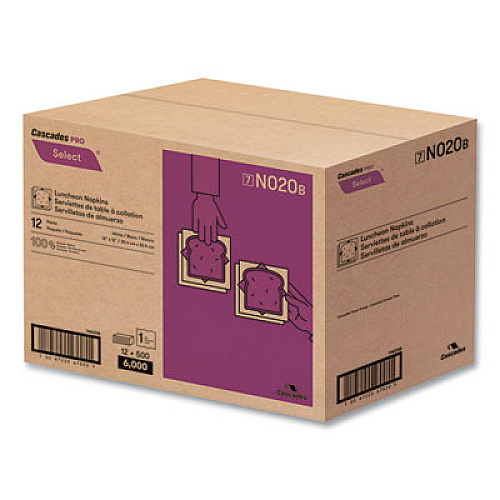 Cascades PRO Select Single Serve Luncheon Napkins, 1-Ply, 12 x 12, White, 500/Pack, 6,000/Carton (N020)