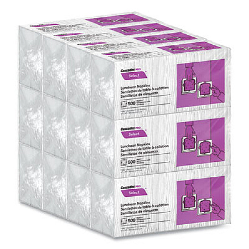 Cascades PRO Select Single Serve Luncheon Napkins, 1-Ply, 12 x 12, White, 500/Pack, 6,000/Carton (N020)
