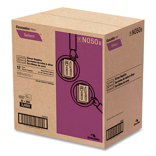 Cascades PRO Select Dinner Napkins, 1-Ply, 16 x 15, White, 250/Pack, 12/Carton (N050)