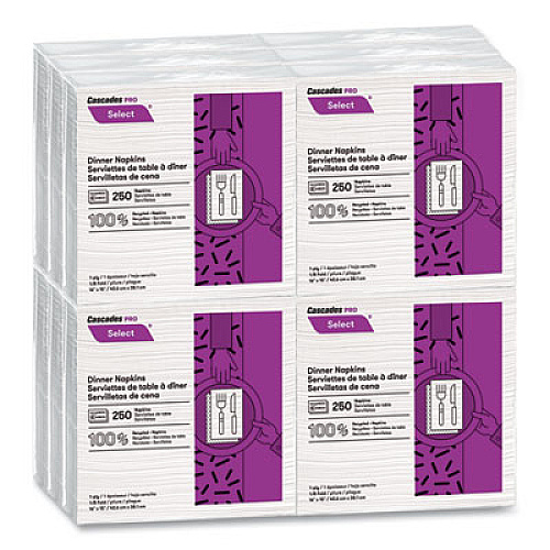Cascades PRO Select Dinner Napkins, 1-Ply, 16 x 15, White, 250/Pack, 12/Carton (N050)