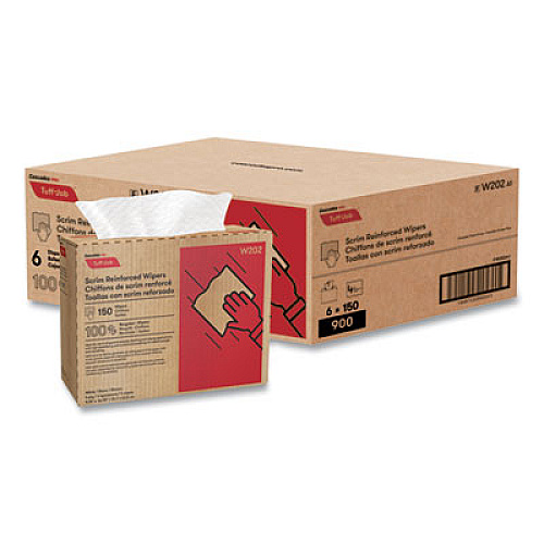 Cascades PRO Tuff-Job Scrim Reinforced Wipers, 4-Ply, 9.75 x 16.75, White, 150/Box, 6 Box/Carton (W202)