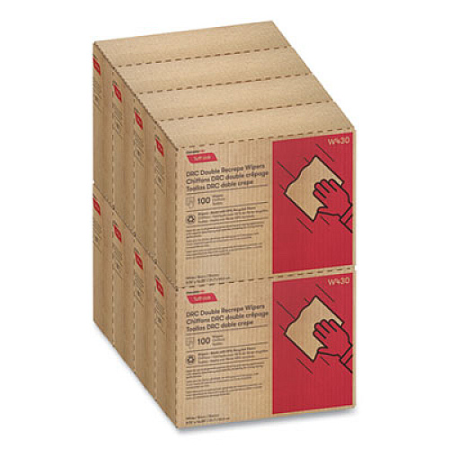 Cascades PRO Tuff-Job Double Recrepe Wipers, 9.75 x 16.5, White, 100/Box, 8 Box/Carton (W430)