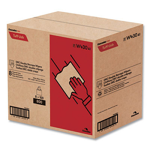 Cascades PRO Tuff-Job Double Recrepe Wipers, 9.75 x 16.5, White, 100/Box, 8 Box/Carton (W430)