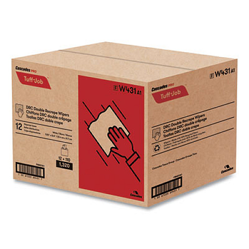 Cascades PRO Tuff-Job Double Recrepe Wipers, 9.25 x 12.5, White, 110/Box, 12 Boxes/Carton (W431)