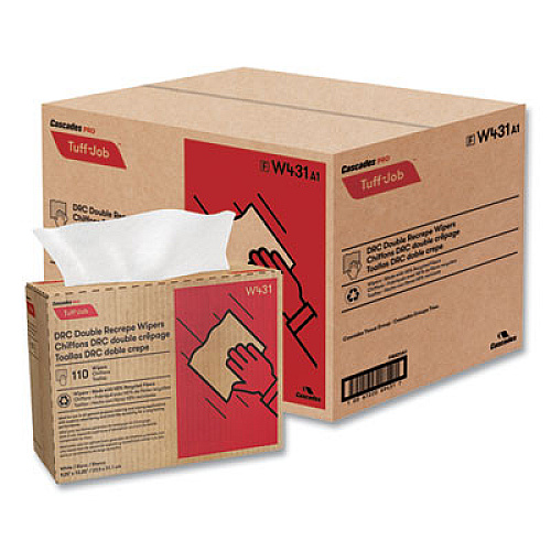 Cascades PRO Tuff-Job Double Recrepe Wipers, 9.25 x 12.5, White, 110/Box, 12 Boxes/Carton (W431)