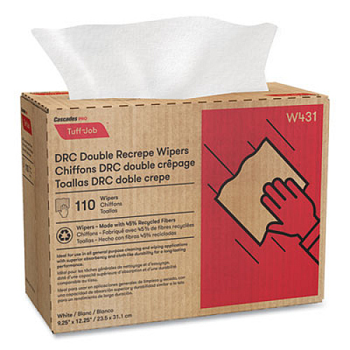 Cascades PRO Tuff-Job Double Recrepe Wipers, 9.25 x 12.5, White, 110/Box, 12 Boxes/Carton (W431)