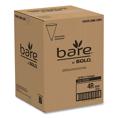 SOLO Cone Water Cups, Chipboard Box Inner Packaging, ProPlanet Seal, 4 oz, Paper, White, 200/Bag, 25 Bags/Carton (4R2050)