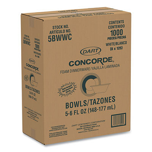 Dart Concorde Non-Laminated Foam Dinnerware, Bowl, 5 oz, White, 125/Pack, 8 Packs/Carton (5BWWC)