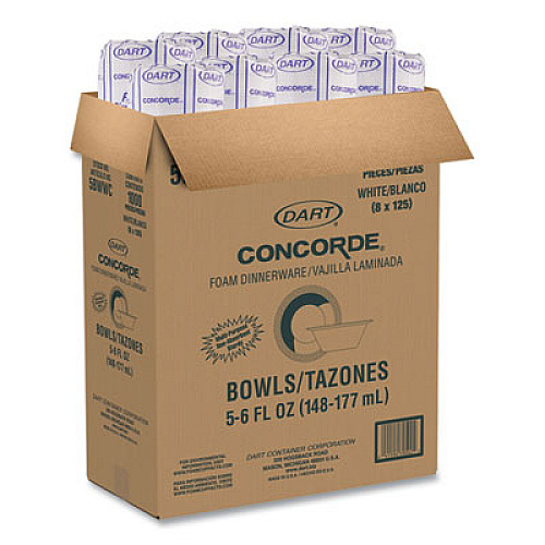 Dart Concorde Non-Laminated Foam Dinnerware, Bowl, 5 oz, White, 125/Pack, 8 Packs/Carton (5BWWC)