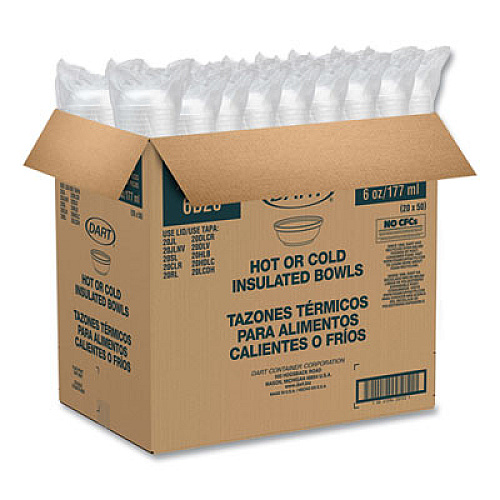 Dart Insulated Foam Bowls, 6 oz, White, 50/Pack, 20 Packs/Carton (6B20)