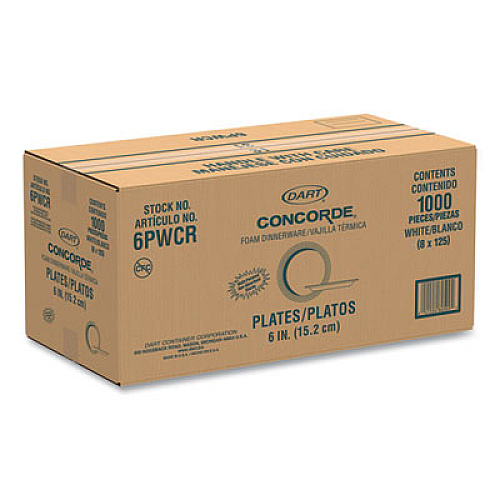 Dart Concorde Foam Plate, 6" dia, White, 1,000/Carton (6PWCR)