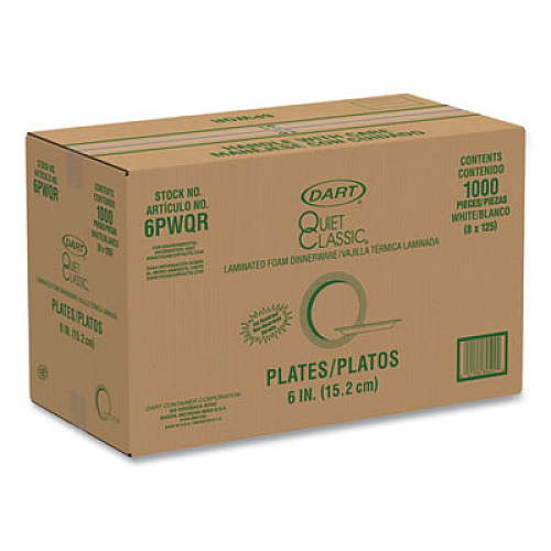 Dart Quiet Classic Laminated Foam Dinnerware Plates, 6" dia, White, 125/Pack, 8 Packs/Carton (6PWQR)
