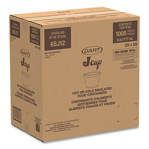 Dart Foam Containers, 6 oz, White, 50/Bag, 20 Bags/Carton (6SJ12)