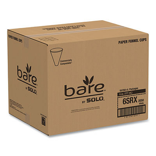 SOLO Bare Eco-Forward Treated Paper Funnel Cups, ProPlanet Seal, 6 oz, White, 250/Bag, 10/Carton (6SRX)