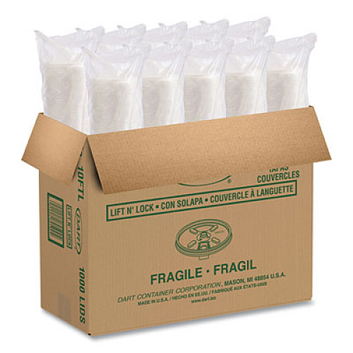 Dart Lift n' Lock Plastic Hot Cup Lids, Fits 10 oz Hot Cups, White, 1,000/Carton (10FTL)