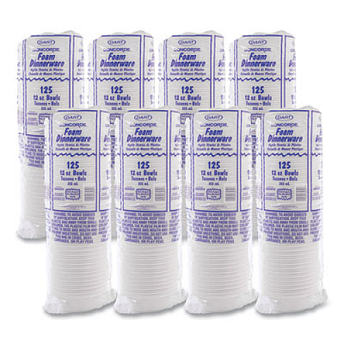 Dart Concorde Foam Bowl, 10, 12 oz, White, 125/Pack, 8 Packs/Carton (12BWWCR)