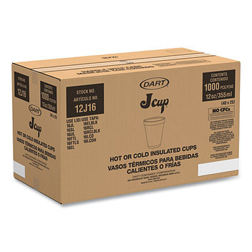 Dart Horizon Hot/Cold Foam Drinking Cups, 12 oz, White/Green, 25/Bag, 40 Bags/Carton (12J16H)