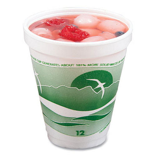 Dart Horizon Hot/Cold Foam Drinking Cups, 12 oz, White/Green, 25/Bag, 40 Bags/Carton (12J16H)