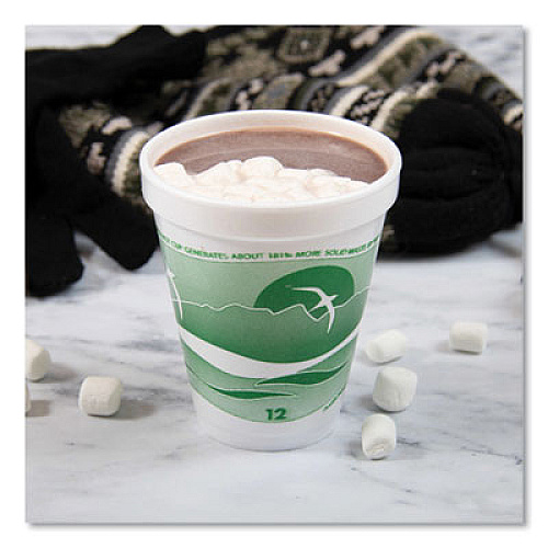 Dart Horizon Hot/Cold Foam Drinking Cups, 12 oz, White/Green, 25/Bag, 40 Bags/Carton (12J16H)