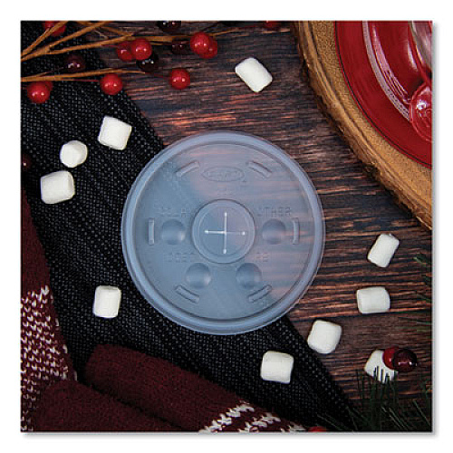 Dart Plastic Lids for Foam Cups/Bowls/Containers, Flat with Straw Slot, Fits 6 oz to 14 oz, Translucent, 100/Pack, 10 Packs/Carton (12SL)
