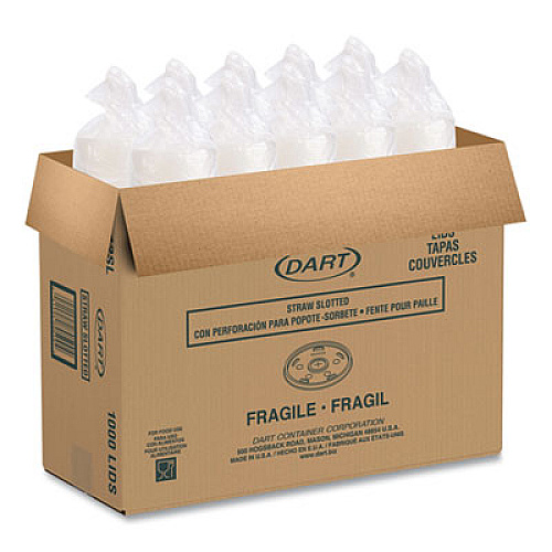 Dart Plastic Lids for Foam Cups/Bowls/Containers, Flat with Straw Slot, Fits 6 oz to 14 oz, Translucent, 100/Pack, 10 Packs/Carton (12SL)